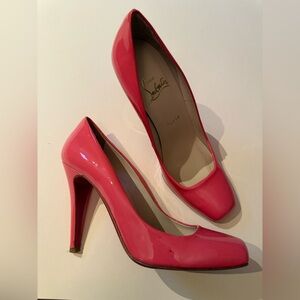 Christian Loubutin 
Square toe heels
Patent leather pink 37